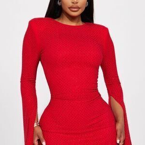 Sarah Rhinestone Mesh Mini Dress - Red - 2X